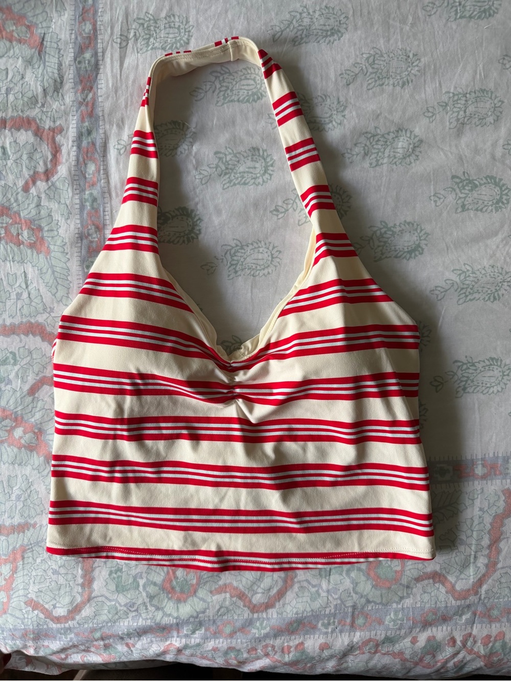JoyLab Red and Cream Striped Halter Crop Top